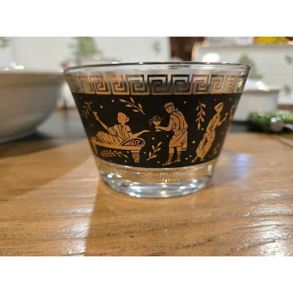 Vintage Ceraglass Etruscan Frieze Rocks Glass Cup 22k Gold MCM Greek